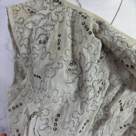 Vtg 60s Lace Shrug Vest Bolero Sz S Gray Sequence Embroidery Romantic Art Deco - Picture 16 of 16